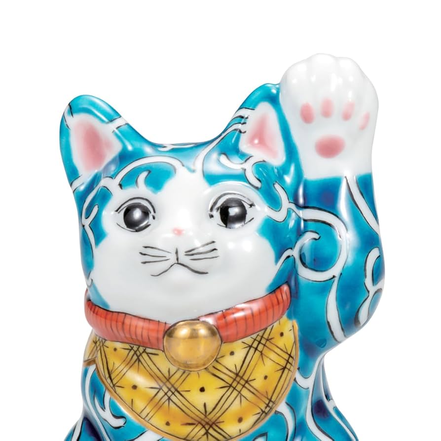 招き猫　紫彩色手書き九谷焼4号高さ13.5cm 九谷焼 4号招き猫 花むらさき | 石川県能美市 | ふるさと納税